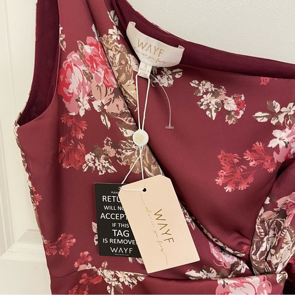 WAYF The Lainey Floral One Shoulder Twist Burgundy Gown Small - Picture 5 of 13